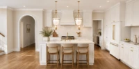Kitchen island and arched opening at 2715 S Hayes St, Arlington VA